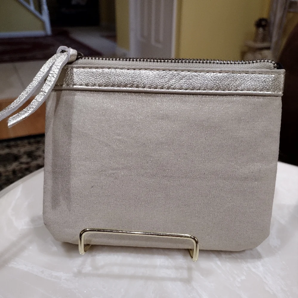 Balenciaga Paris Gold Leather Trim Card Coin Zip Holder